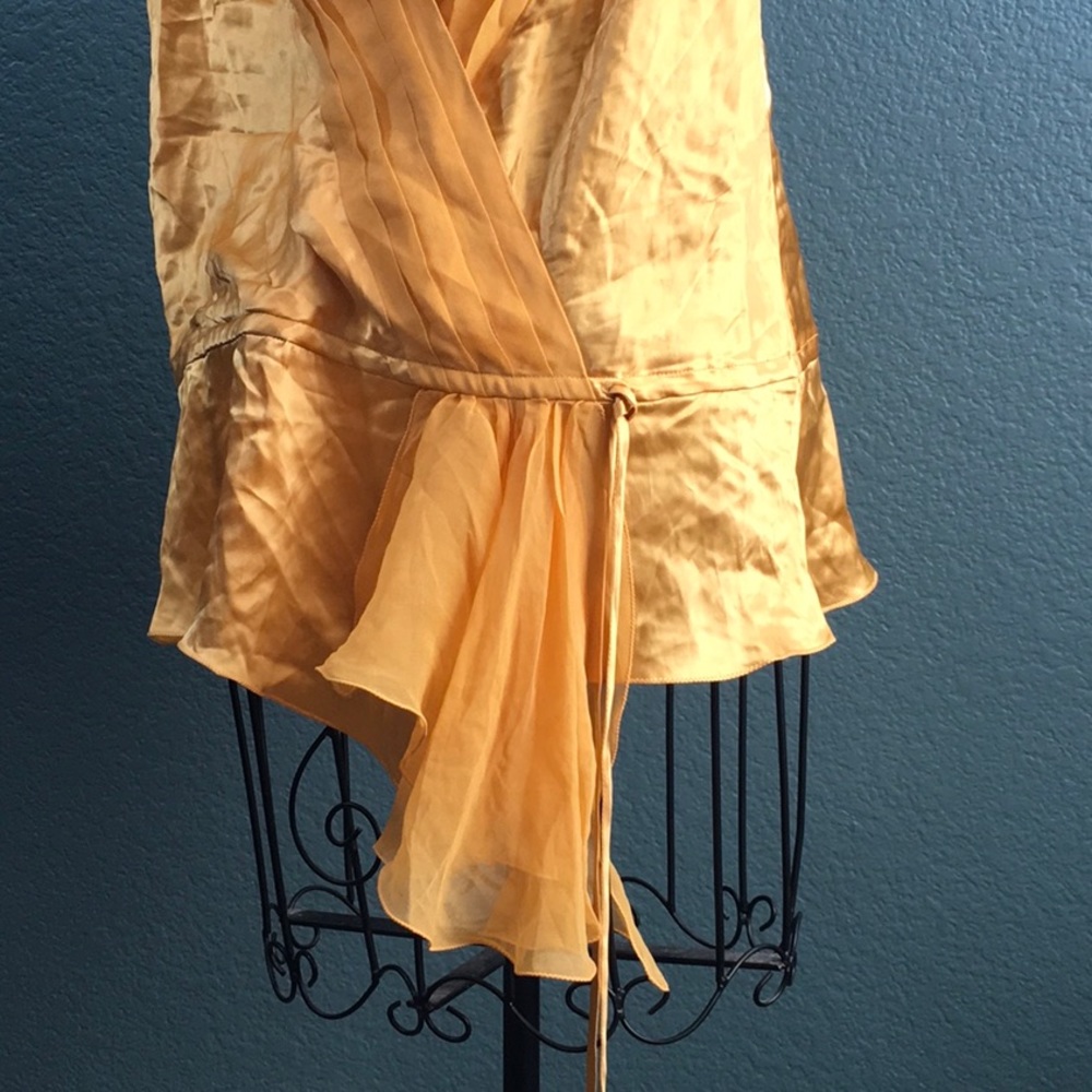 bebe 100% Silk Drawstring Crossover Ruffle Shirt - Picture 2 of 8